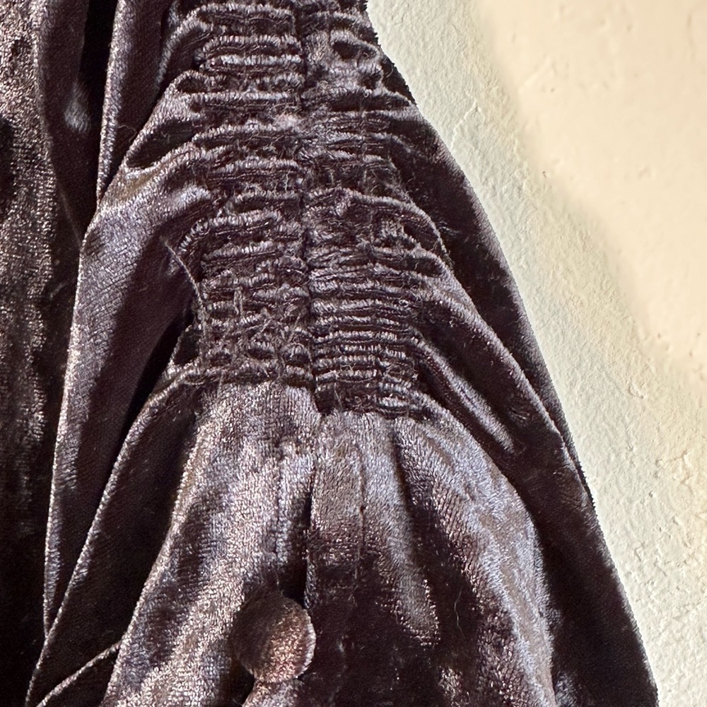 Crushed Black Velvet Vintage Tiered Maxi Dress with Rouched Sleeves Sz S - Picture 9 of 13